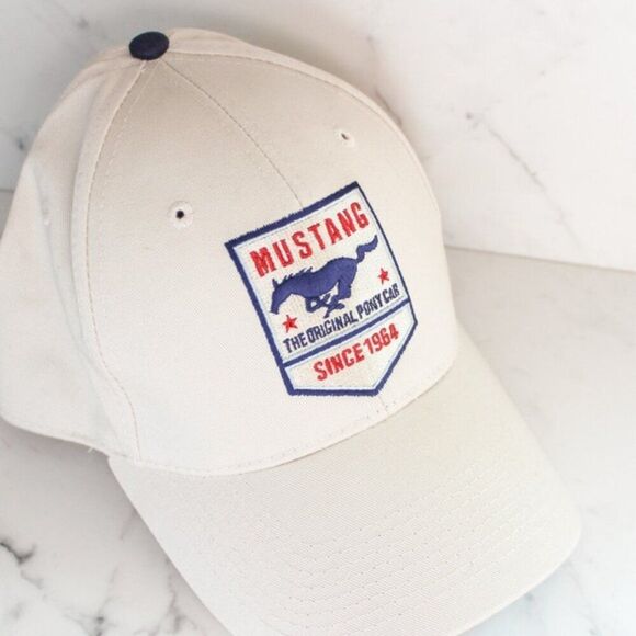 Ford Mustang 40th Anniversary Ford Collection Baseball Hat Beige Blue Red Logo - Picture 2 of 6